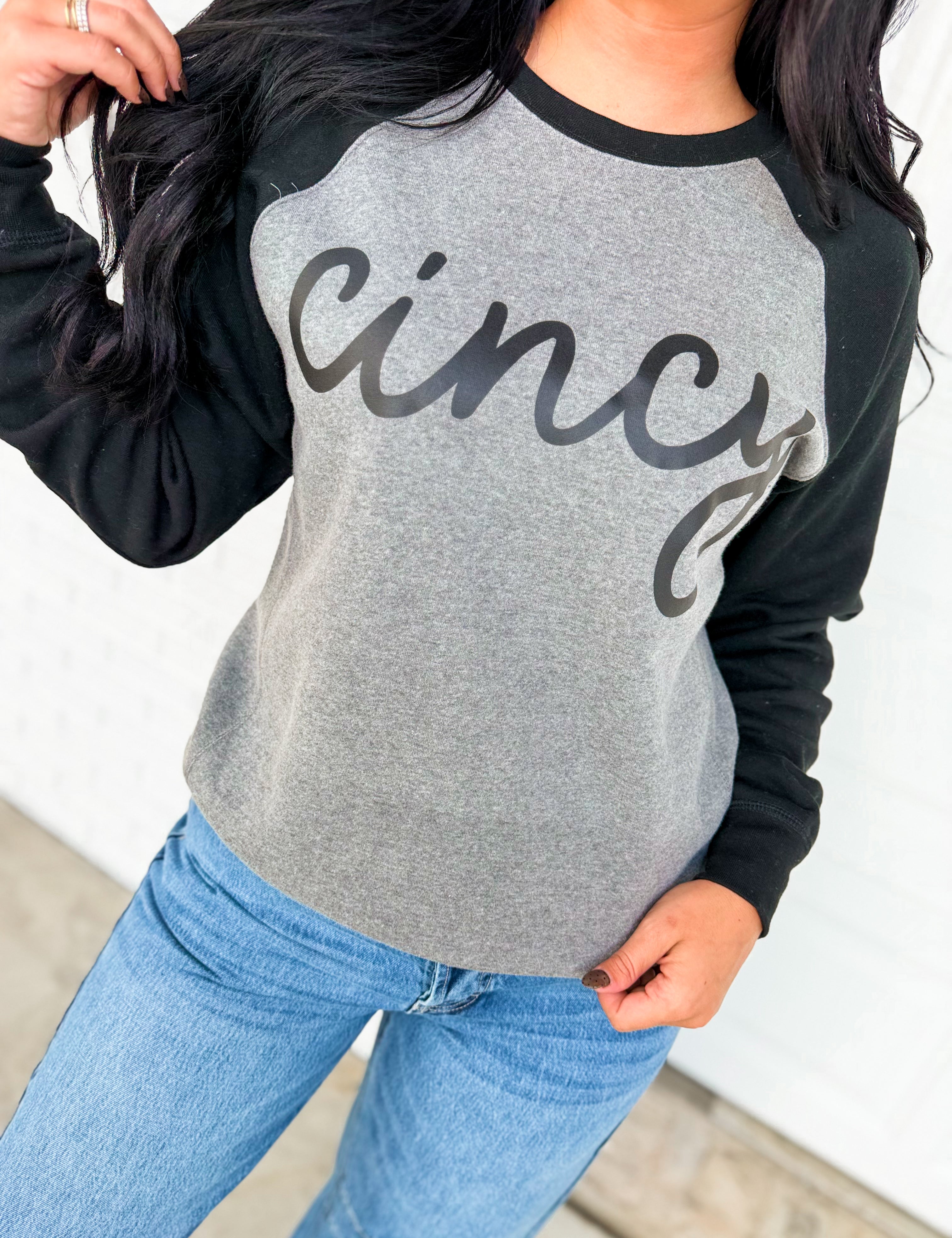 Cincy Crewneck Sweatshirt - Grey/Black - Lace and Grace Boutique