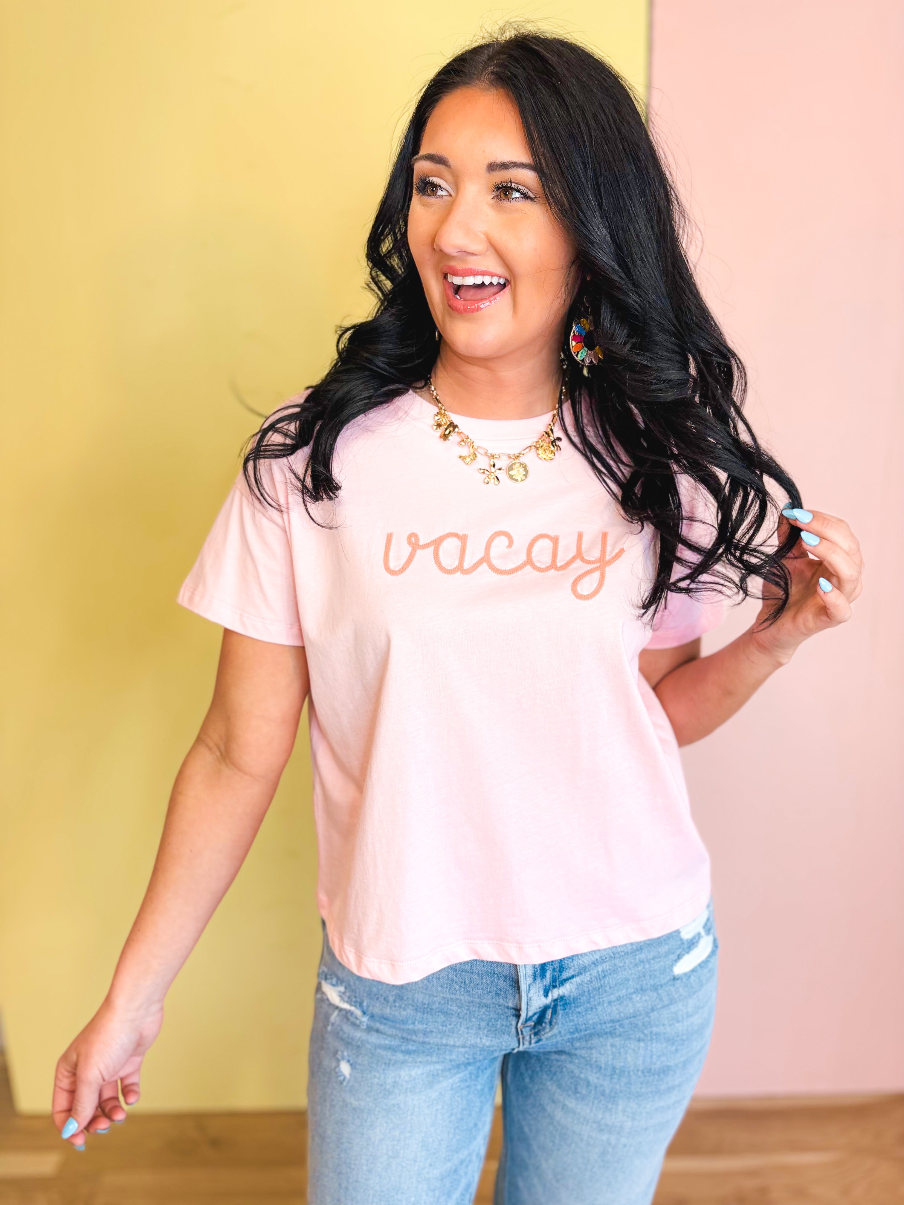 Vacay Knit Top - Pink/Sunkist - Lace and Grace Boutique