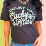 Count Your Lucky Stars Graphic Tee - Vintage Black - Lace and Grace Boutique