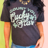 Count Your Lucky Stars Graphic Tee - Vintage Black - Lace and Grace Boutique
