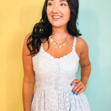 Button Down Eyelet Maxi Dress - Blue Aura - Lace and Grace Boutique