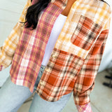 Mixed Plaid Color Block Button Down Top - Brick Multi
