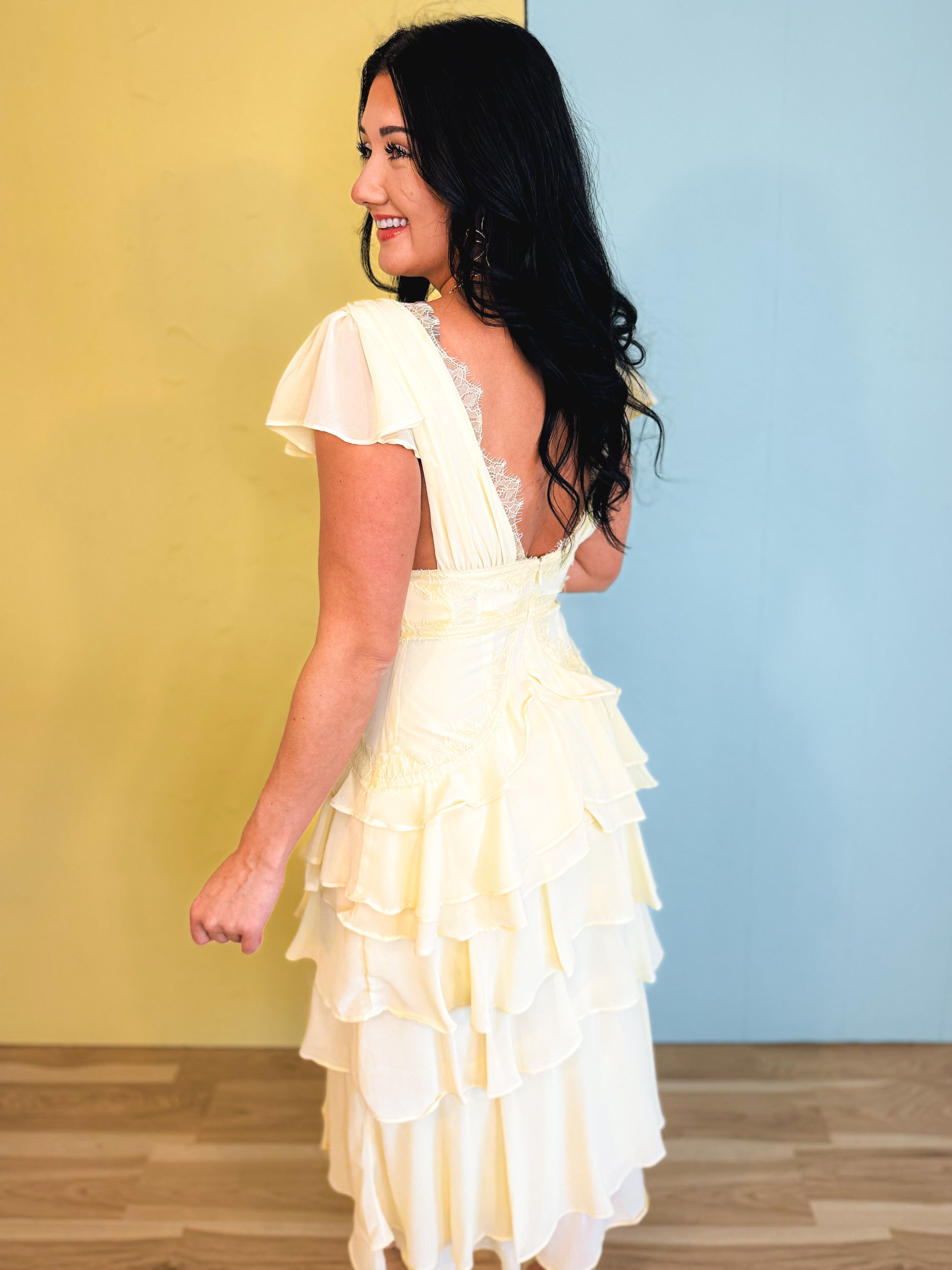 Tiered Ruffle Midi Dress - Yellow - Lace and Grace Boutique