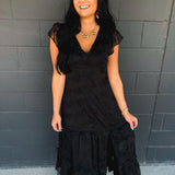 Floral Lace Embroidered Tiered Maxi Dress - Black - Lace and Grace Boutique