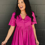 Cotton Eyelet Button Down Midi Dress - Electric Fuschia - Lace and Grace Boutique