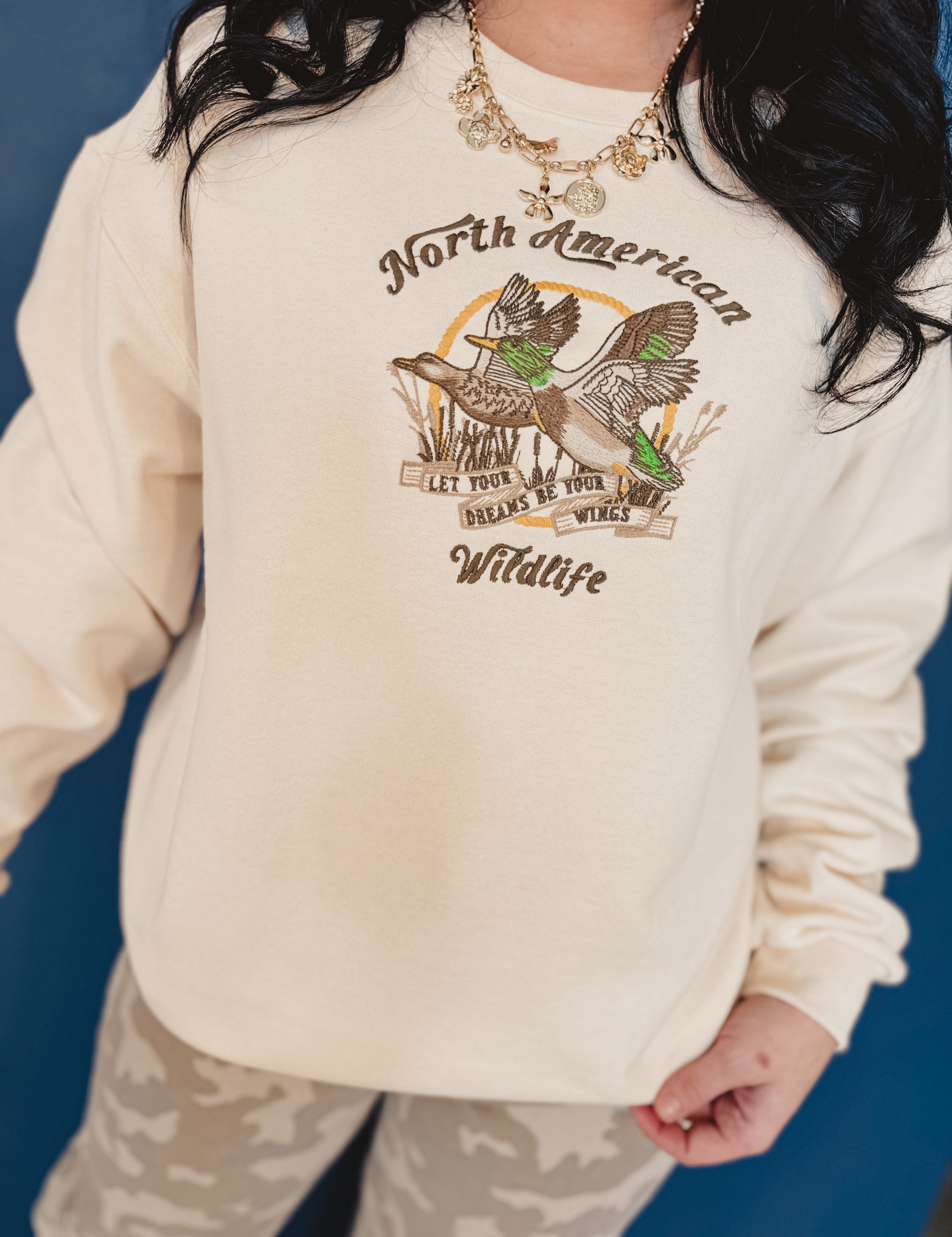 Wildlife Embroidered Sweatshirt - Custard Cream - Lace and Grace Boutique