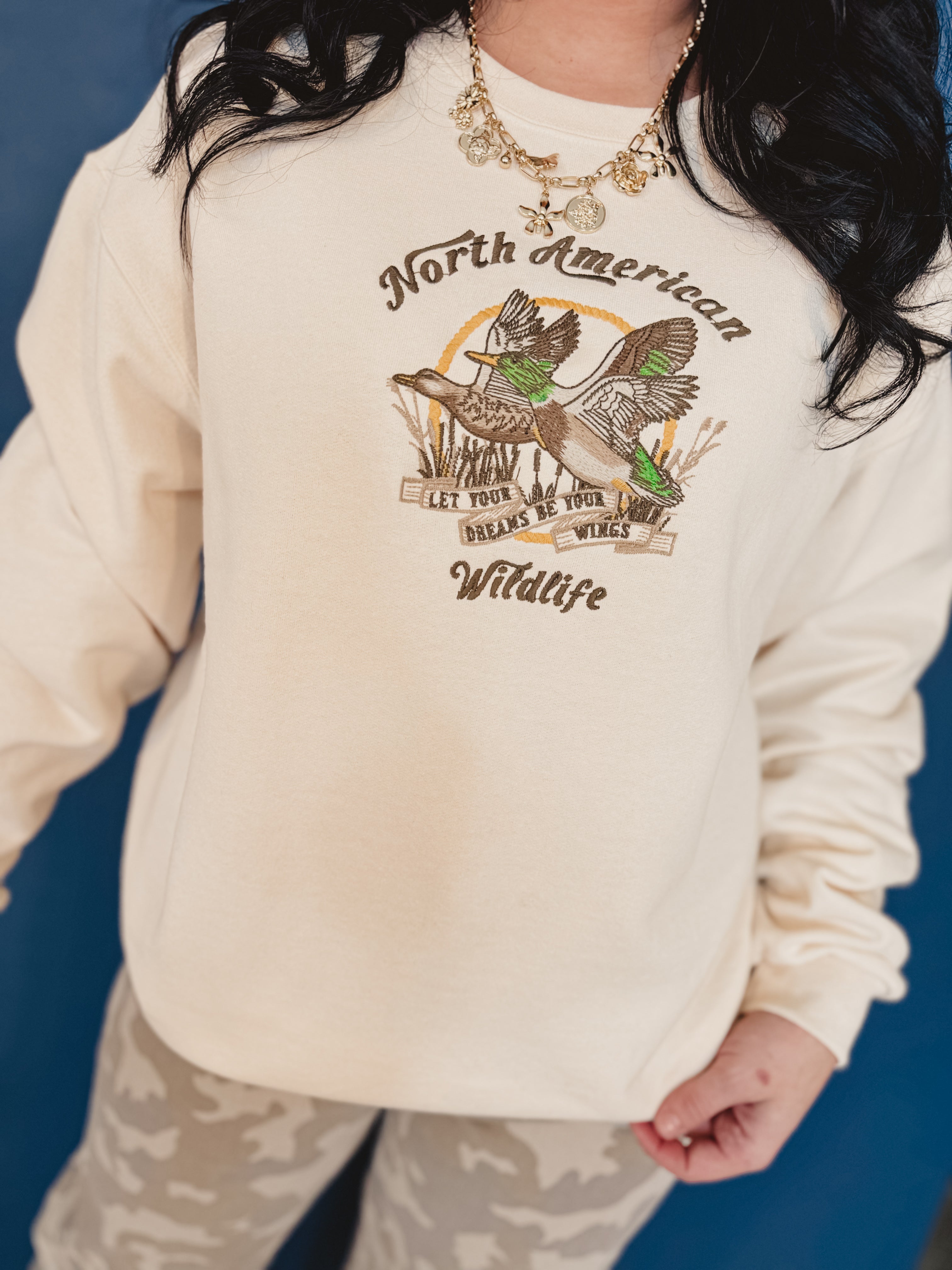 Wildlife Embroidered Sweatshirt - Custard Cream - Lace and Grace Boutique
