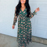 Delicate Floral Print Tiered Button Down Maxi Dress - Eucalyptus
