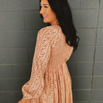Smocked Button Down Long Sleeve Maxi Dress - Clay - Lace and Grace Boutique