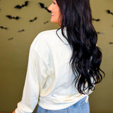 Pumpkin Season Gingham Bow Sweatshirt - Cream