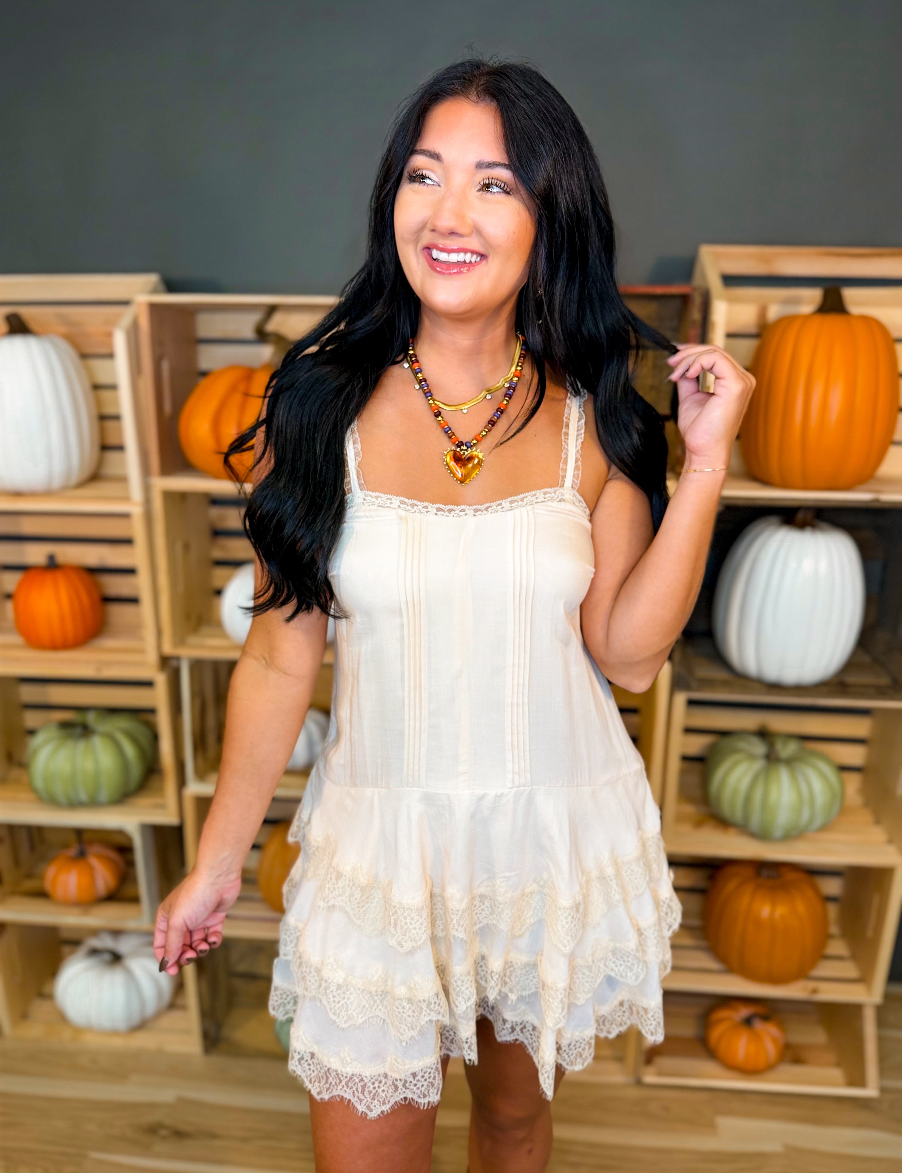 Scallop Lace Slip Mini Dress - Cream - Lace and Grace Boutique