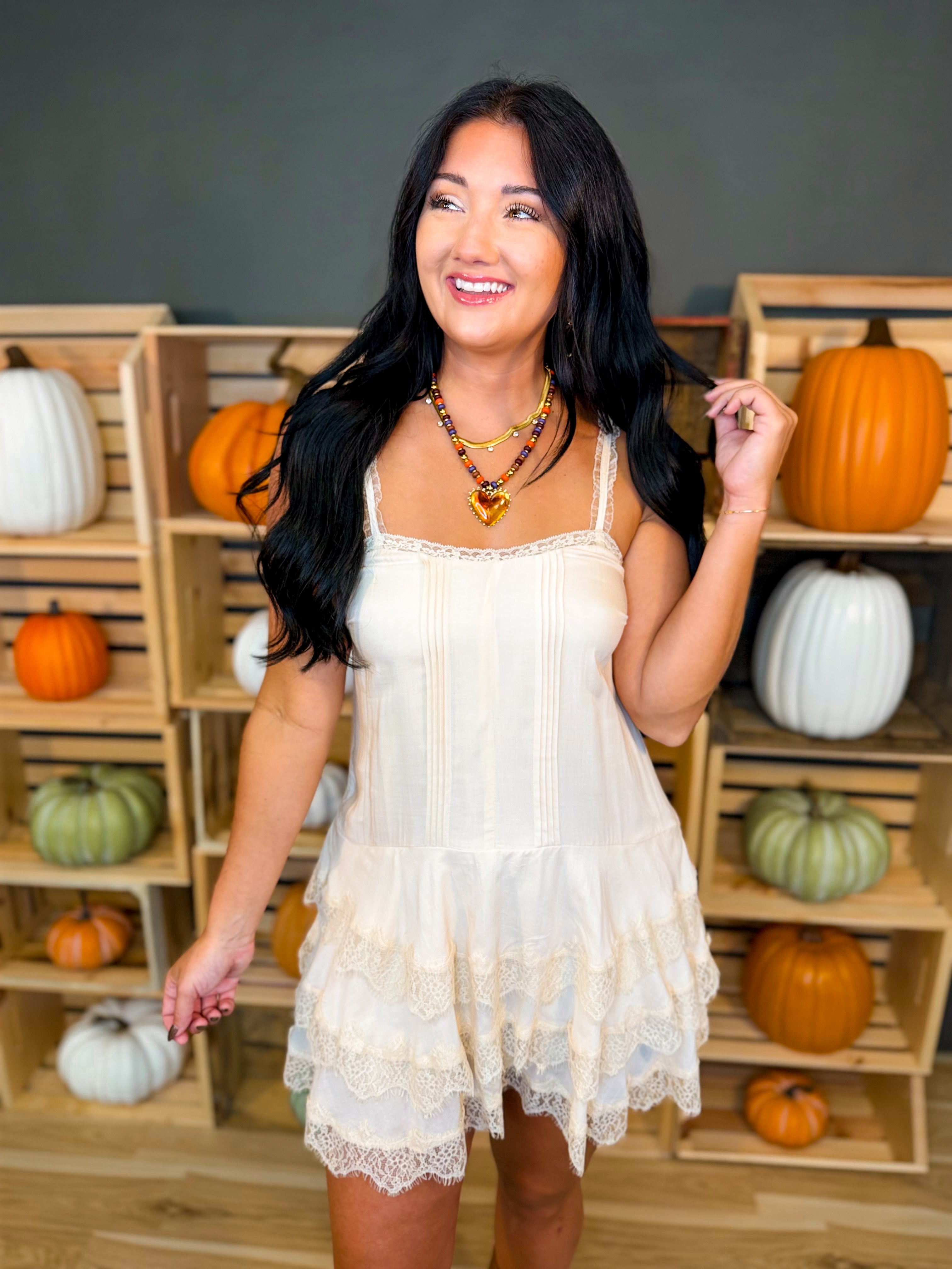 Scallop Lace Slip Mini Dress - Cream - Lace and Grace Boutique