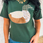 Cottage Mallard Duck Patch Tee - Hunter Green - Lace and Grace Boutique
