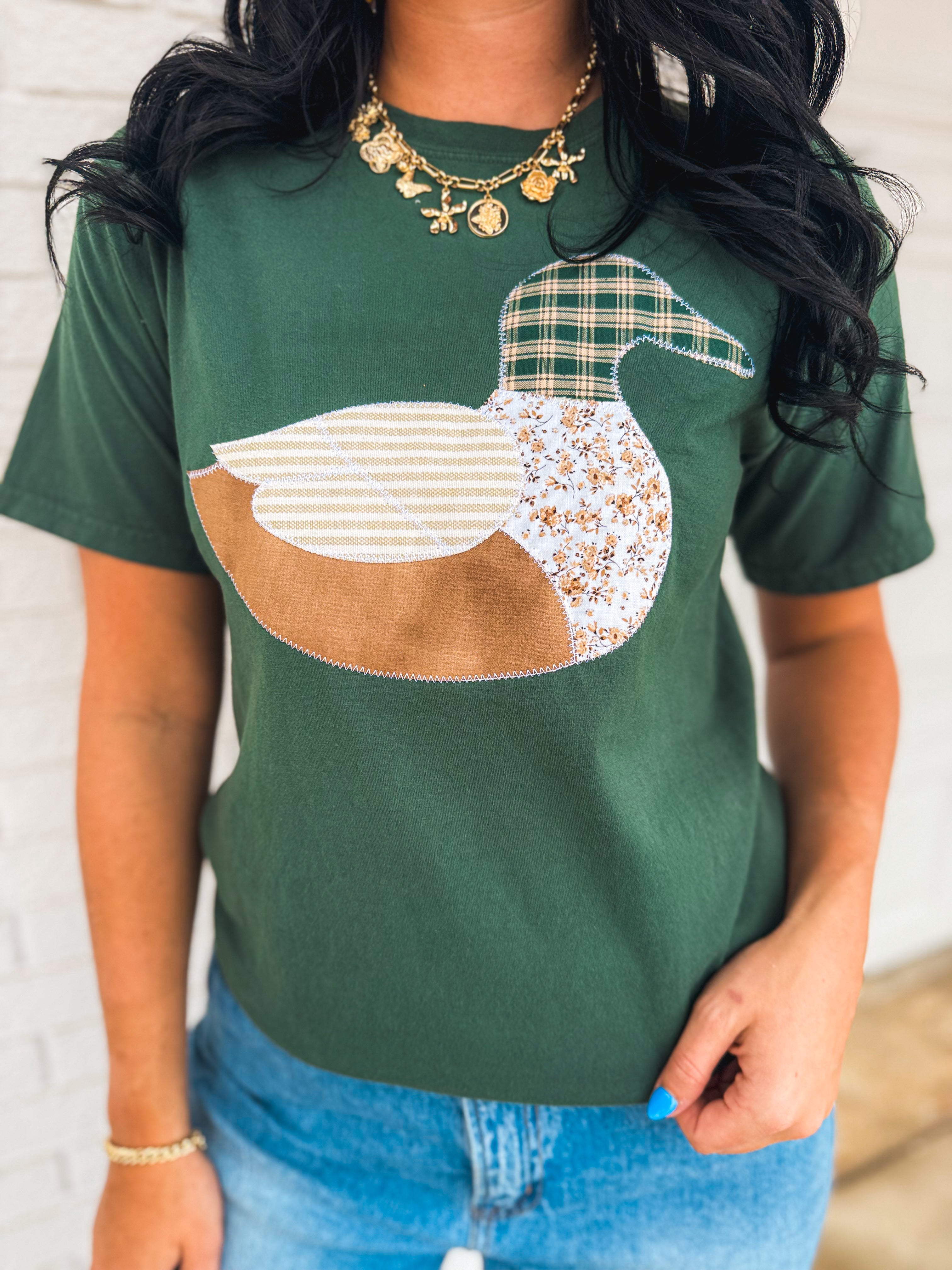 Cottage Mallard Duck Patch Tee - Hunter Green - Lace and Grace Boutique