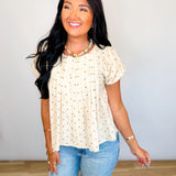 Polka Dot Pintuck Detail Blouse - Beige Combo