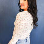 Floral Ribbed Henley Neck Knit Top - Ivory - Lace and Grace Boutique