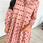 Polka Dot Pleated Long Sleeve Mini Shift Dress - Sienna - Lace and Grace Boutique