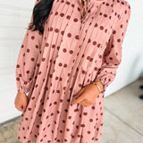 Polka Dot Pleated Long Sleeve Mini Shift Dress - Sienna - Lace and Grace Boutique