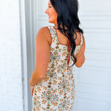 Vintage Floral Tapestry Printed Mini Dress - Cream