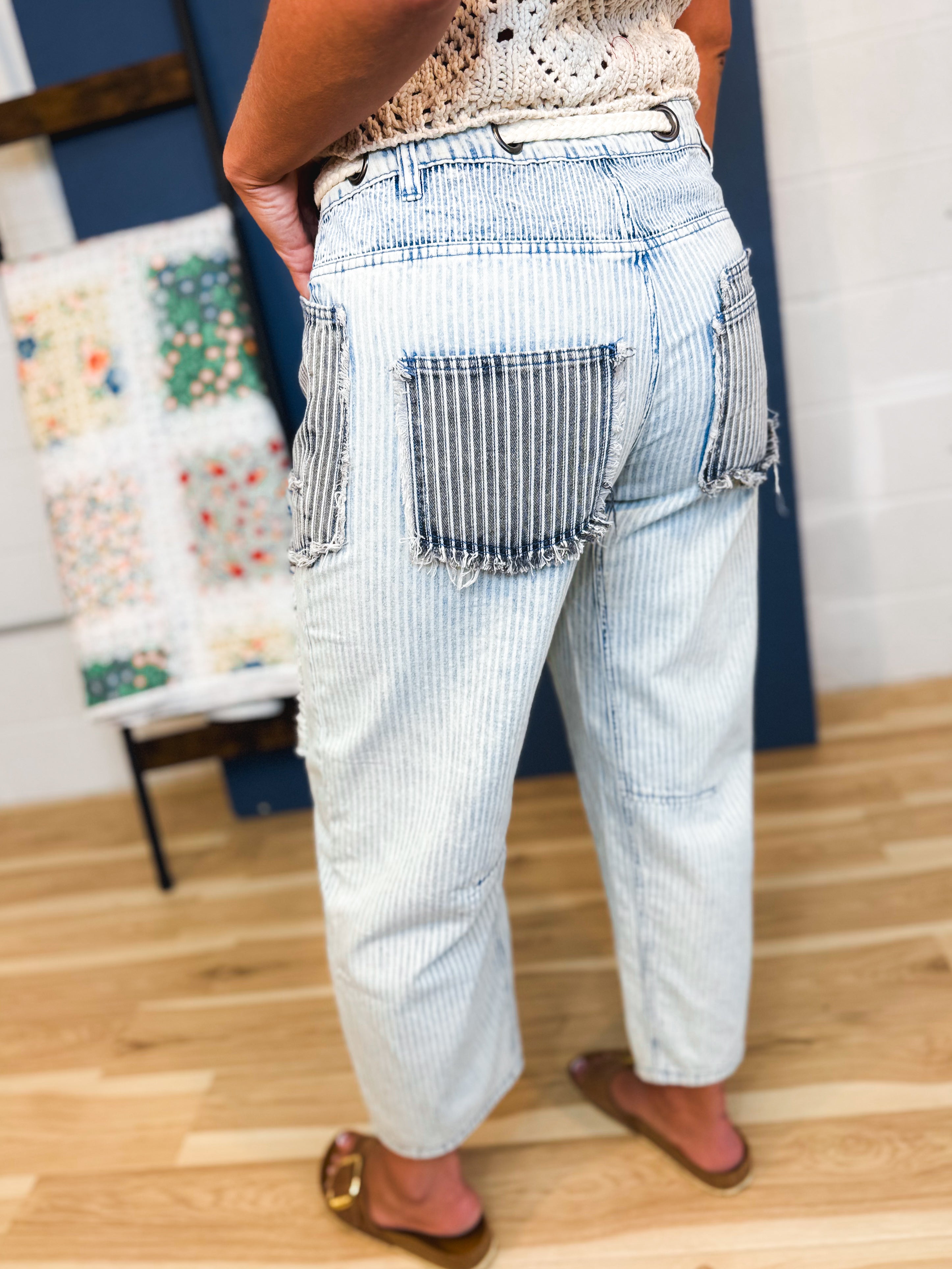 Oli & Hali Multi Striped Pants - Blue Multi - Lace and Grace Boutique