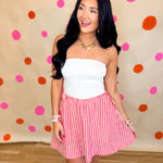 Striped Drawstring Skort - Red - Lace and Grace Boutique