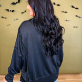Spooky Plaid Letter Oversized Sweatshirt - Black