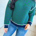Striped Contrast Trim Knit Sweater - Navy/Green - Lace and Grace Boutique