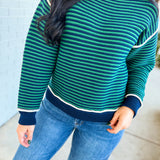 Striped Contrast Trim Knit Sweater - Navy/Green - Lace and Grace Boutique
