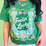 Feelin' Lucky Horseshoe Graphic Tee - Kelly Green - Lace and Grace Boutique