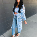 POL Crochet Knit Weave Cardigan - Blue - Lace and Grace Boutique