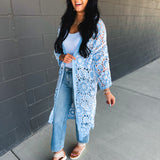 POL Crochet Knit Weave Cardigan - Blue - Lace and Grace Boutique
