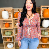 Floral Front Tie Tiered Blouse - Rust Multi - Lace and Grace Boutique