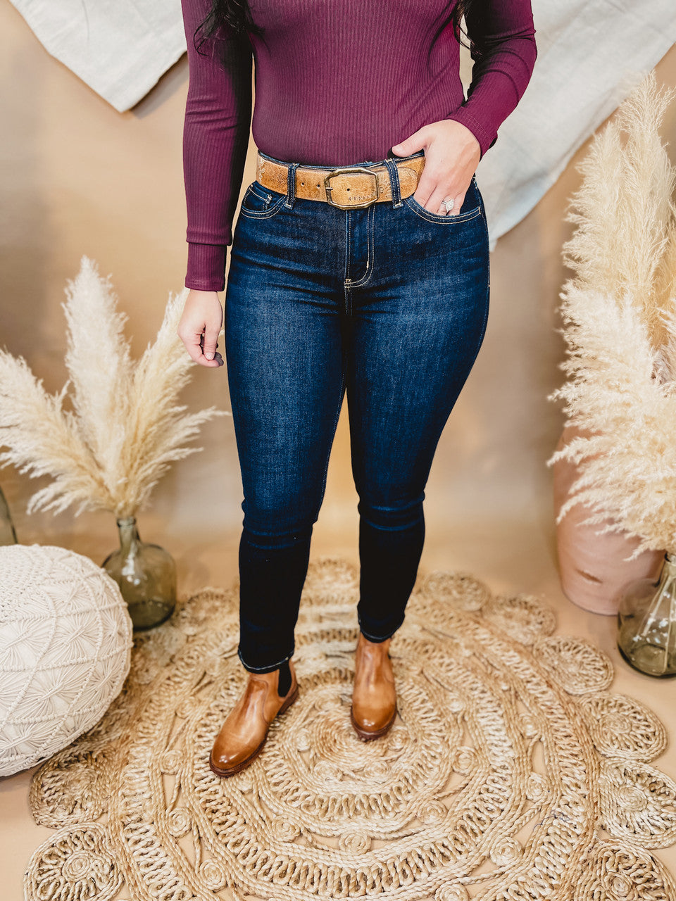 Raven High Rise Vervet Straight Jeans - Dark - Lace and Grace Boutique