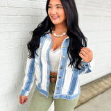Vintage Striped Denim Jacket - Light Denim