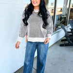 Ribbed Two-Tone Crewneck Sweater - Black - Lace and Grace Boutique