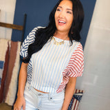 Striped Color Block Blouse - Red/White/Blue - Lace and Grace Boutique