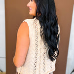 Cable Knit Button Detail Sweater Tank Top - Oatmeal - Lace and Grace Boutique
