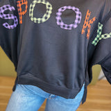 Spooky Plaid Letter Oversized Sweatshirt - Black