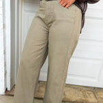Cotton Twill Wide Leg Pants - Grey - Lace and Grace Boutique