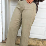 Cotton Twill Wide Leg Pants - Grey - Lace and Grace Boutique