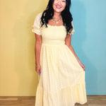 Smocked Eyelet Lace Maxi Dress - Lemon Water - Lace and Grace Boutique