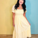 Smocked Eyelet Lace Maxi Dress - Lemon Water - Lace and Grace Boutique