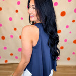 Crochet Detail Jersey Knit Tank Top - Navy - Lace and Grace Boutique