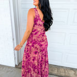 Soft Florals Printed Cowl Neck Maxi Dress - Sangria Bloom - Lace and Grace Boutique