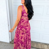Soft Florals Printed Cowl Neck Maxi Dress - Sangria Bloom - Lace and Grace Boutique