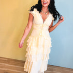 Tiered Ruffle Midi Dress - Yellow - Lace and Grace Boutique