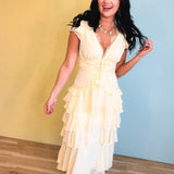 Tiered Ruffle Midi Dress - Yellow - Lace and Grace Boutique