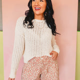 Open Ribbed Knit Sweater - Off White