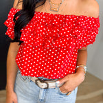 Polka Dot Layered Ruffle Top - Red - Lace and Grace Boutique