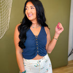 Ruched Bead Detail Tank Top - Navy - Lace and Grace Boutique